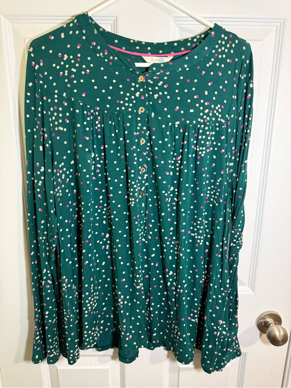 Boden Green Dot Long-Sleeve Swing Dress
